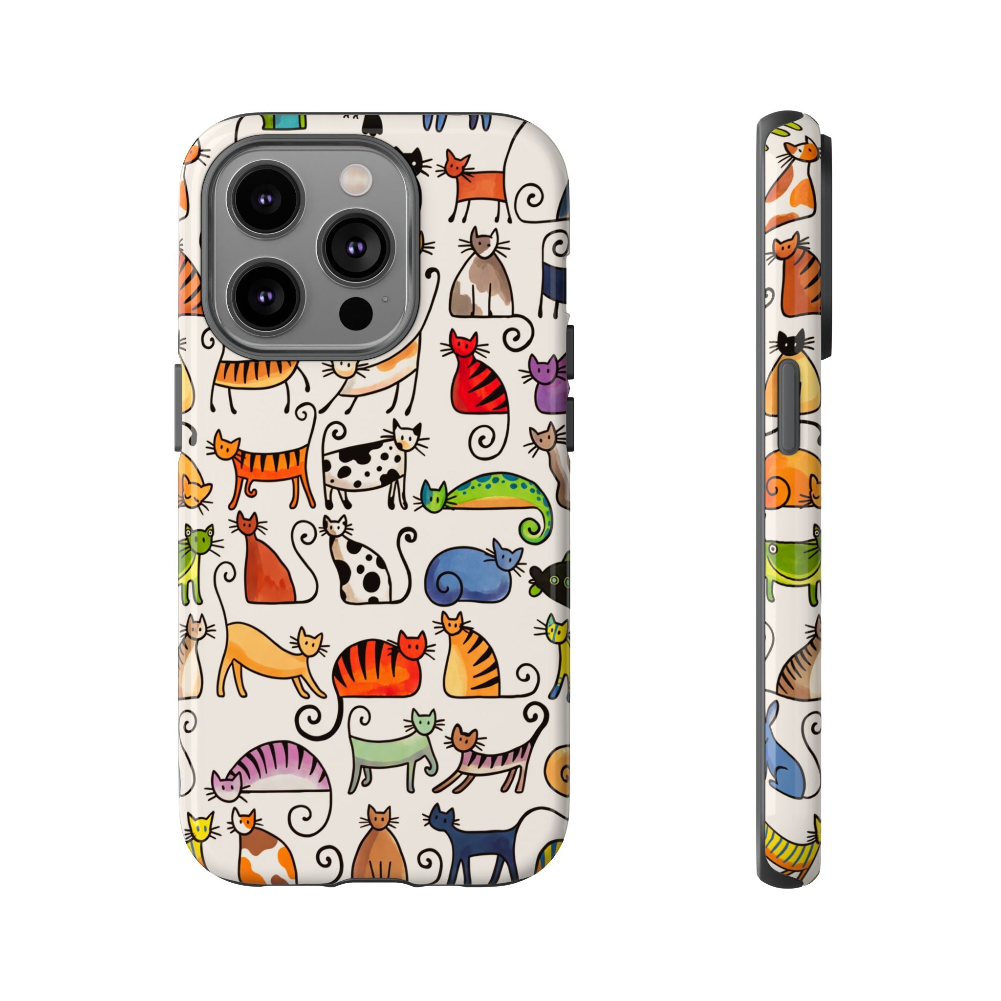 Cat Pattern Tough iPhone Case | Colourful Cartoon Cats