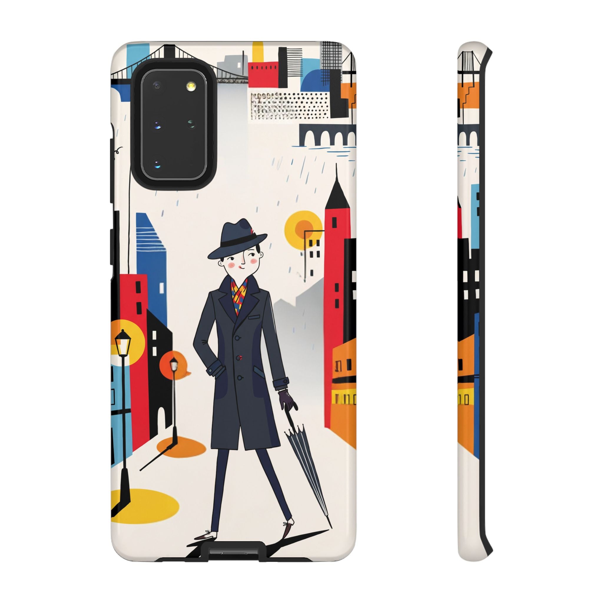 Retro Gentleman in Cityscape Illustration Samsung Galaxy Phone Case