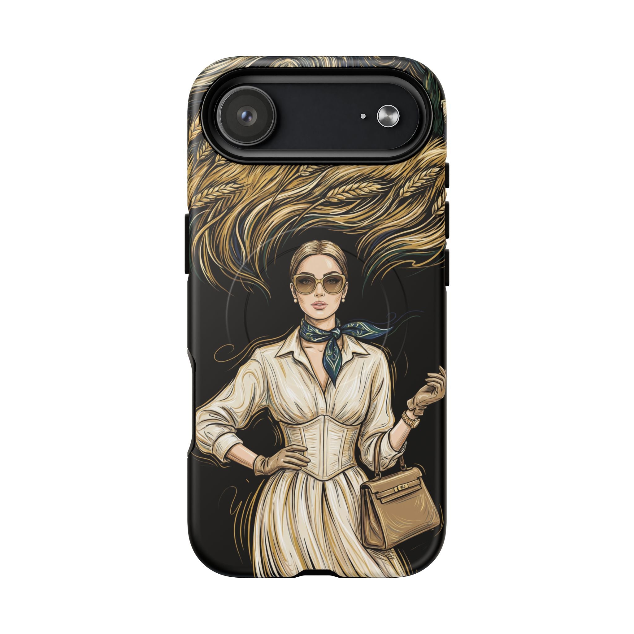 Vintage Elegance MagSafe iPhone Case | Retro Woman with Flowing Golden Hair