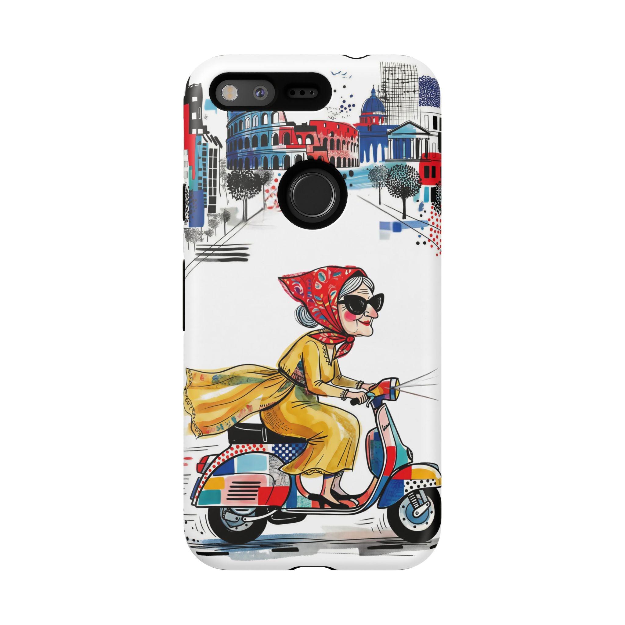 Cover Google Pixel Moto Nonna Vespa Vintage | Cover iPhone Viaggio Scooter Retrò