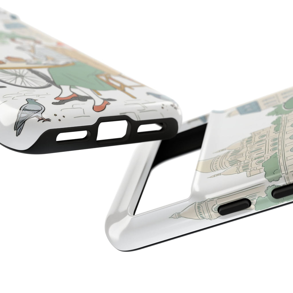 Paris Cafe Illustration Google Pixel Phone Case | Vintage Bicycles & Pigeons Protective Cover