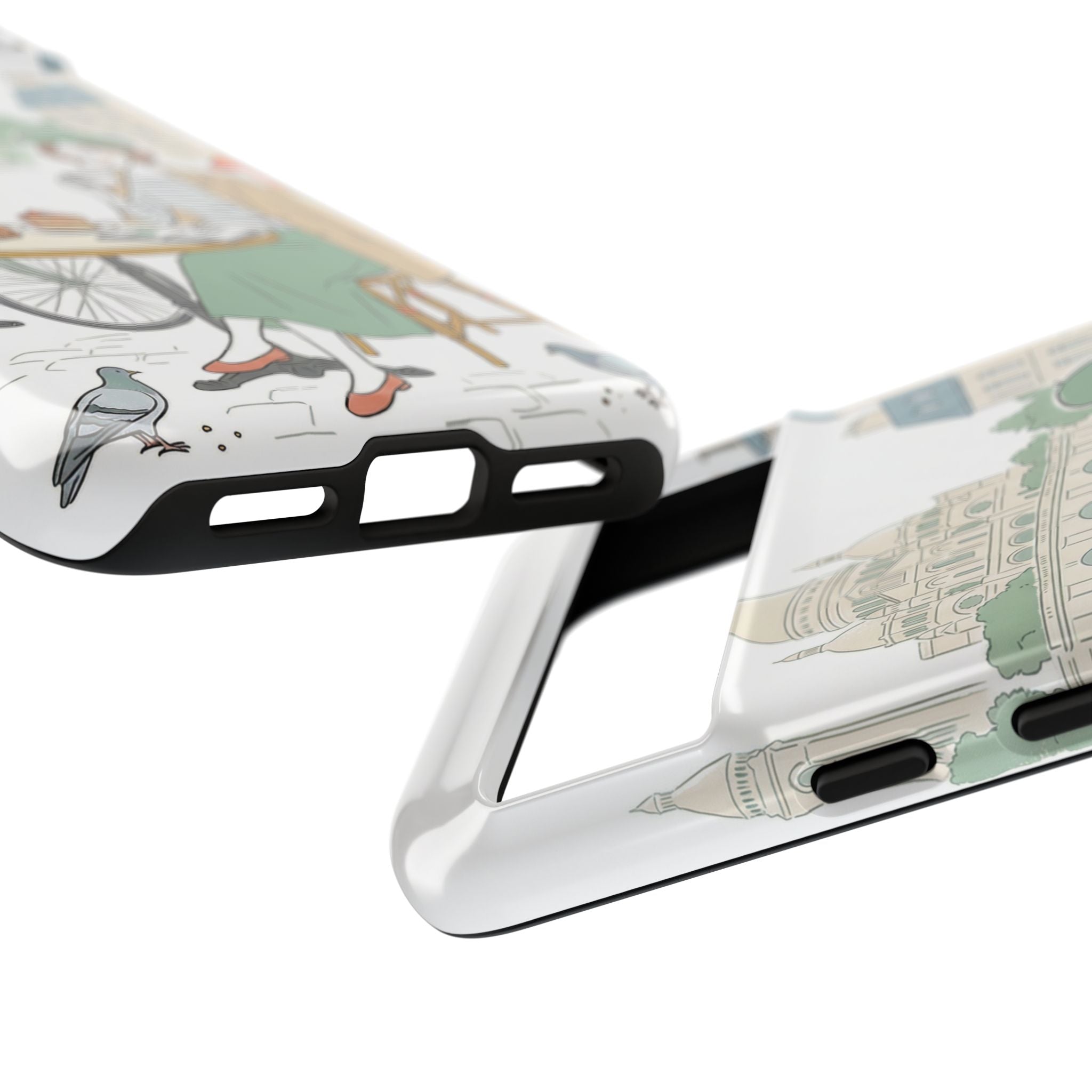 Paris Cafe Illustration Google Pixel Phone Case | Vintage Bicycles & Pigeons Protective Cover