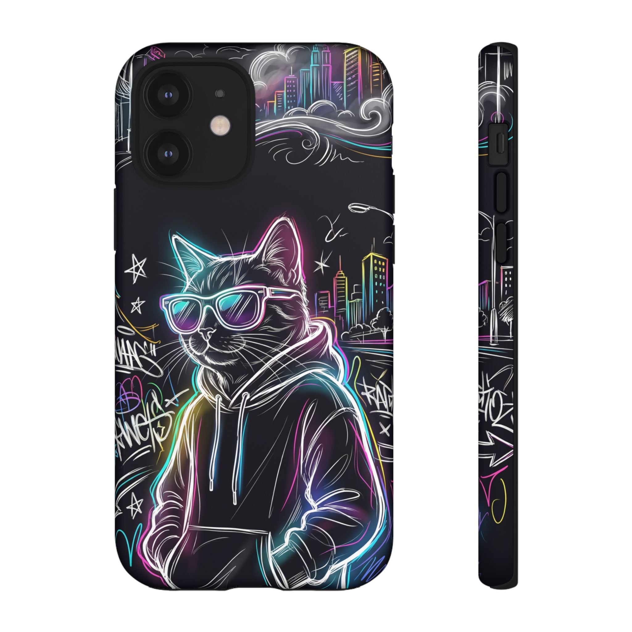 Cool Hoodie Neon Street Cat iPhone Case