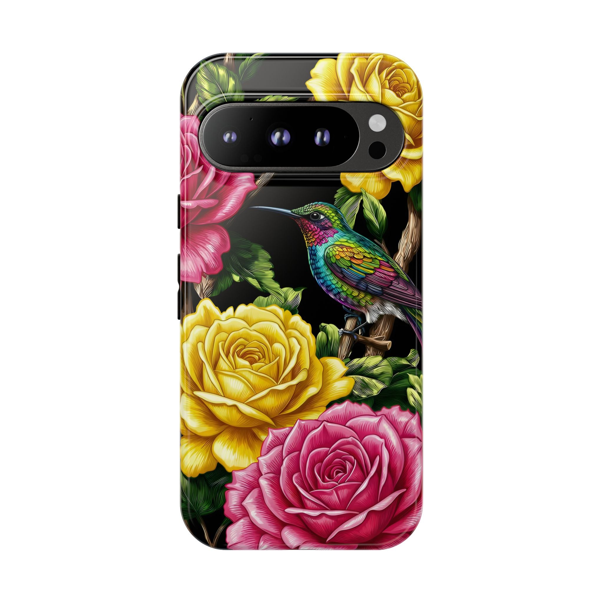 Floral Hummingbird Tough Google Pixel Phone Case | Vibrant Rose & Yellow Garden Protection