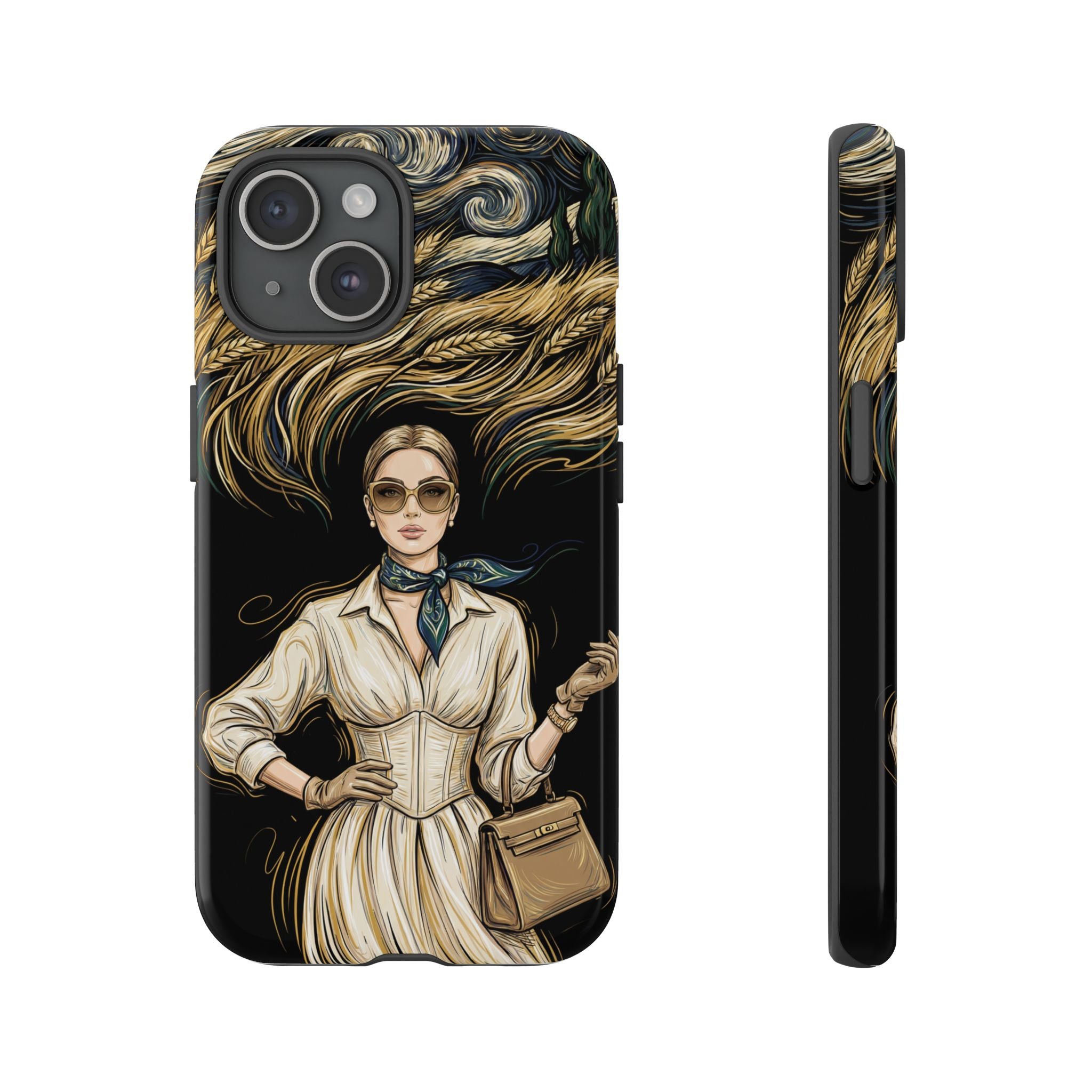Vintage Elegance iPhone Case | Retro Woman with Flowing Golden Hair