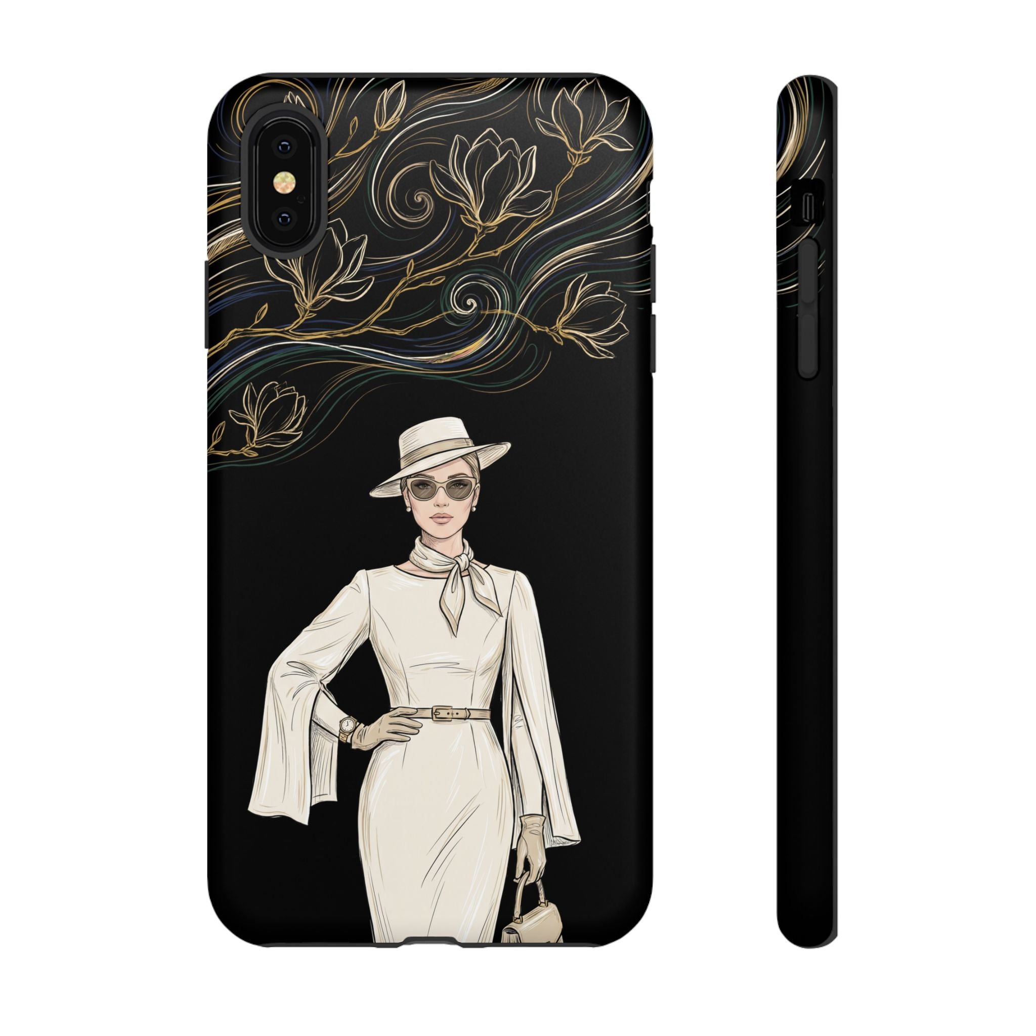 iPhone Case | Elegant Vintage Lady with Gold Floral Swirls