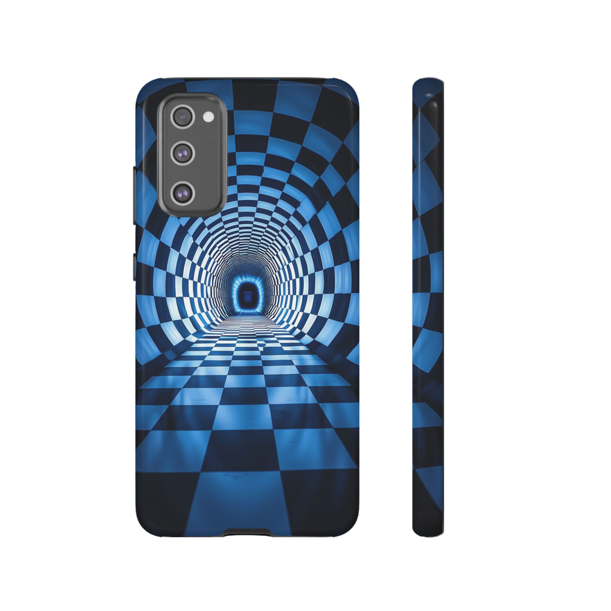 Blue Checkered Tunnel Samsung Galaxy Case — 3D Optical Illusion Tough Case