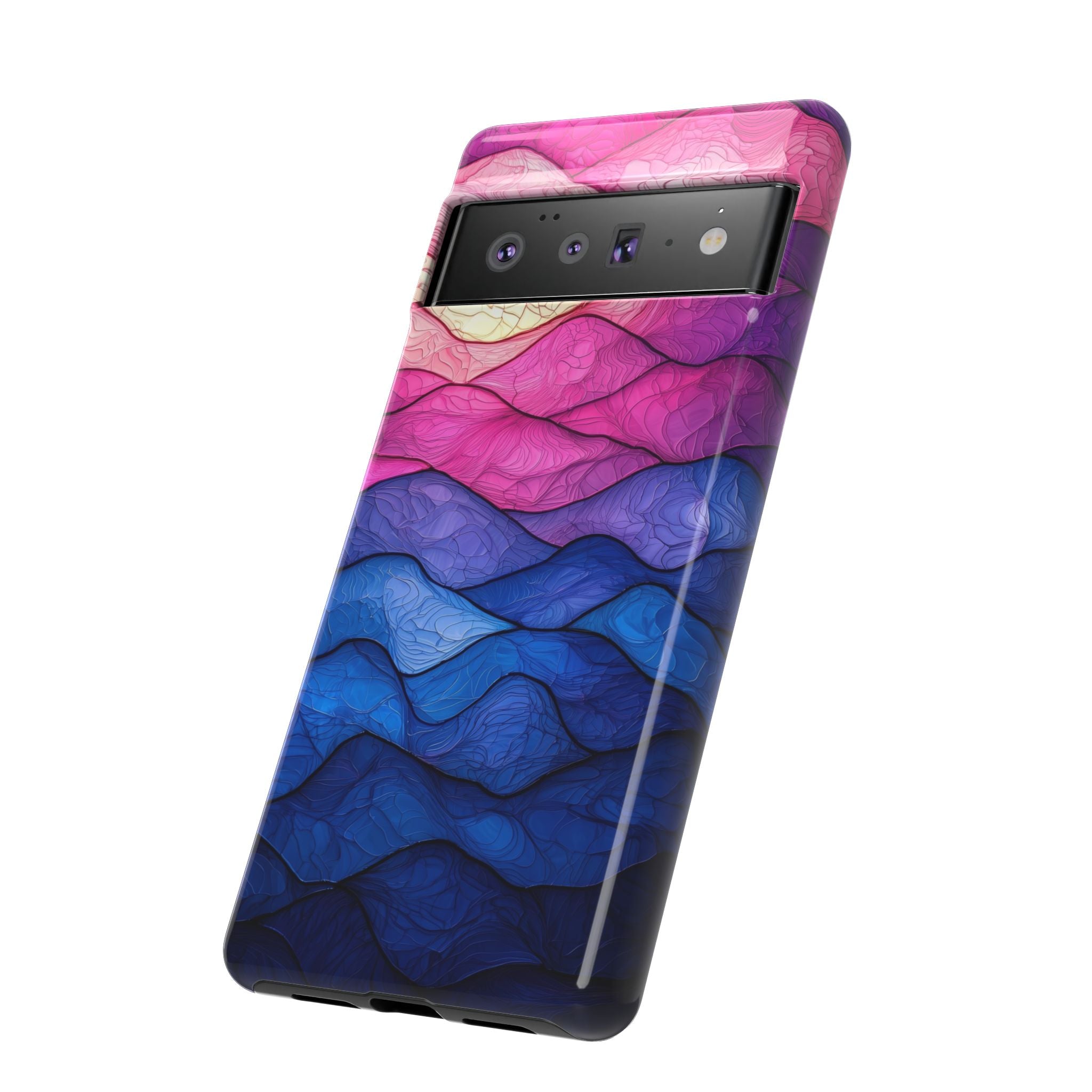 Abstract Ocean Waves Google Pixel Case — Pink & Blue Gradient Tough Case