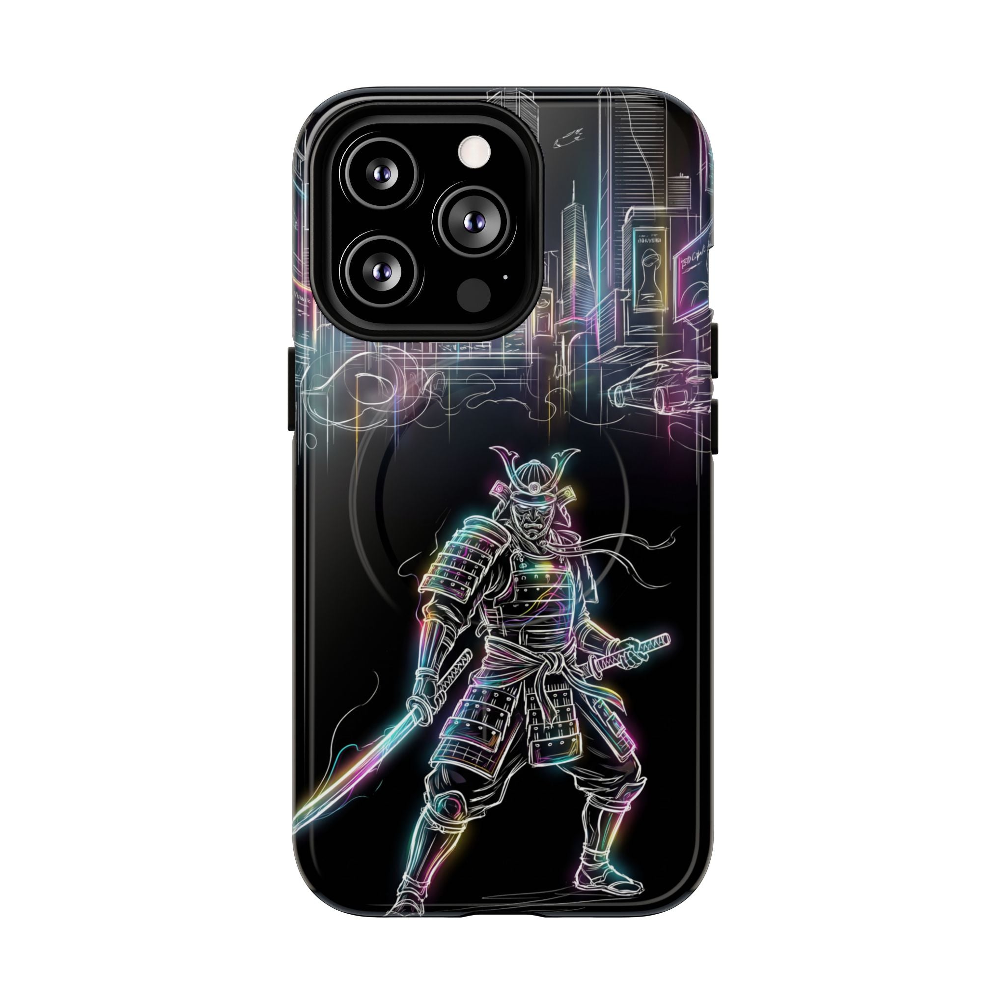 Neon Samurai MagSafe iPhone Case | Cyberpunk City Armor