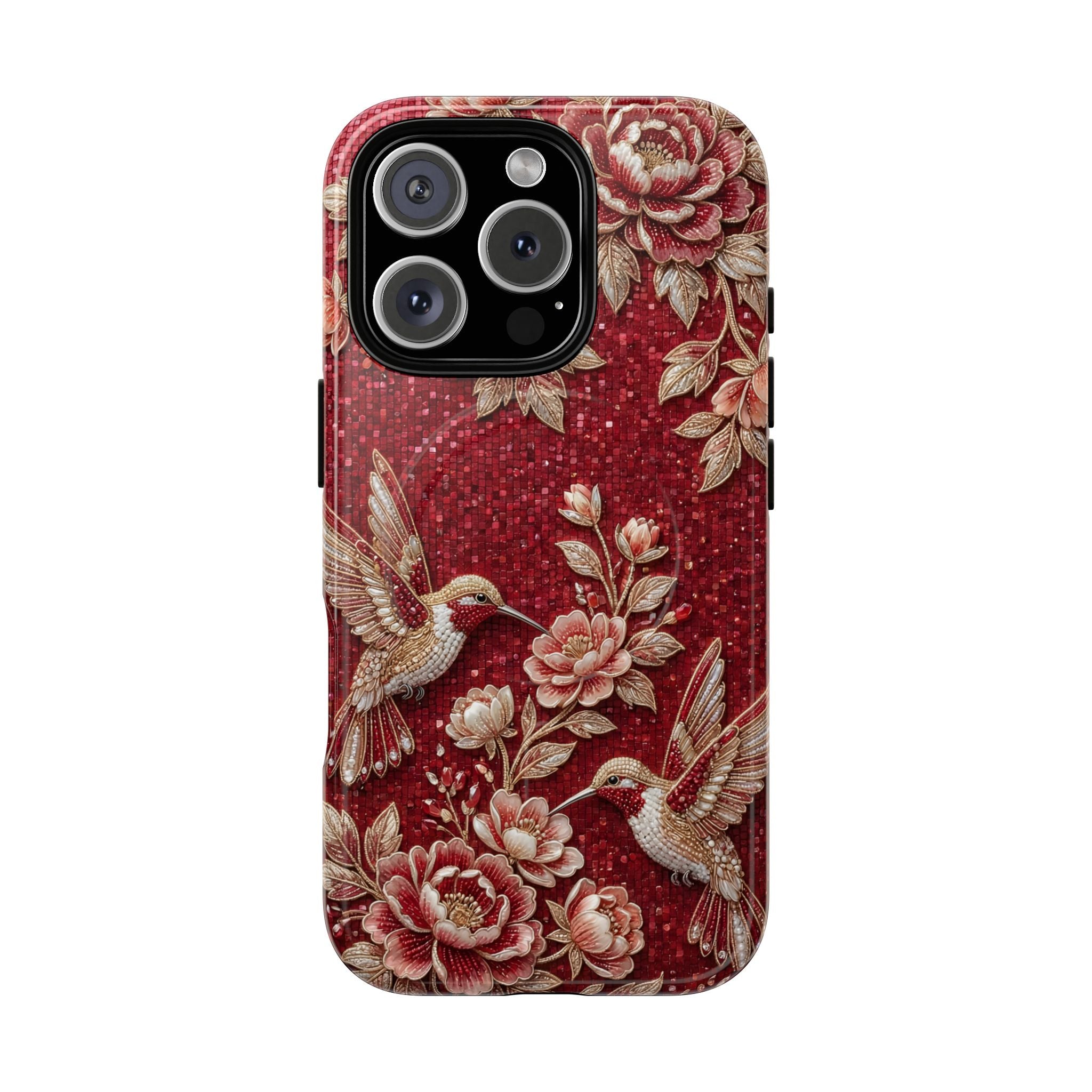 Floral Hummingbird Tough Case | Vintage Red MagSafe iPhone Case