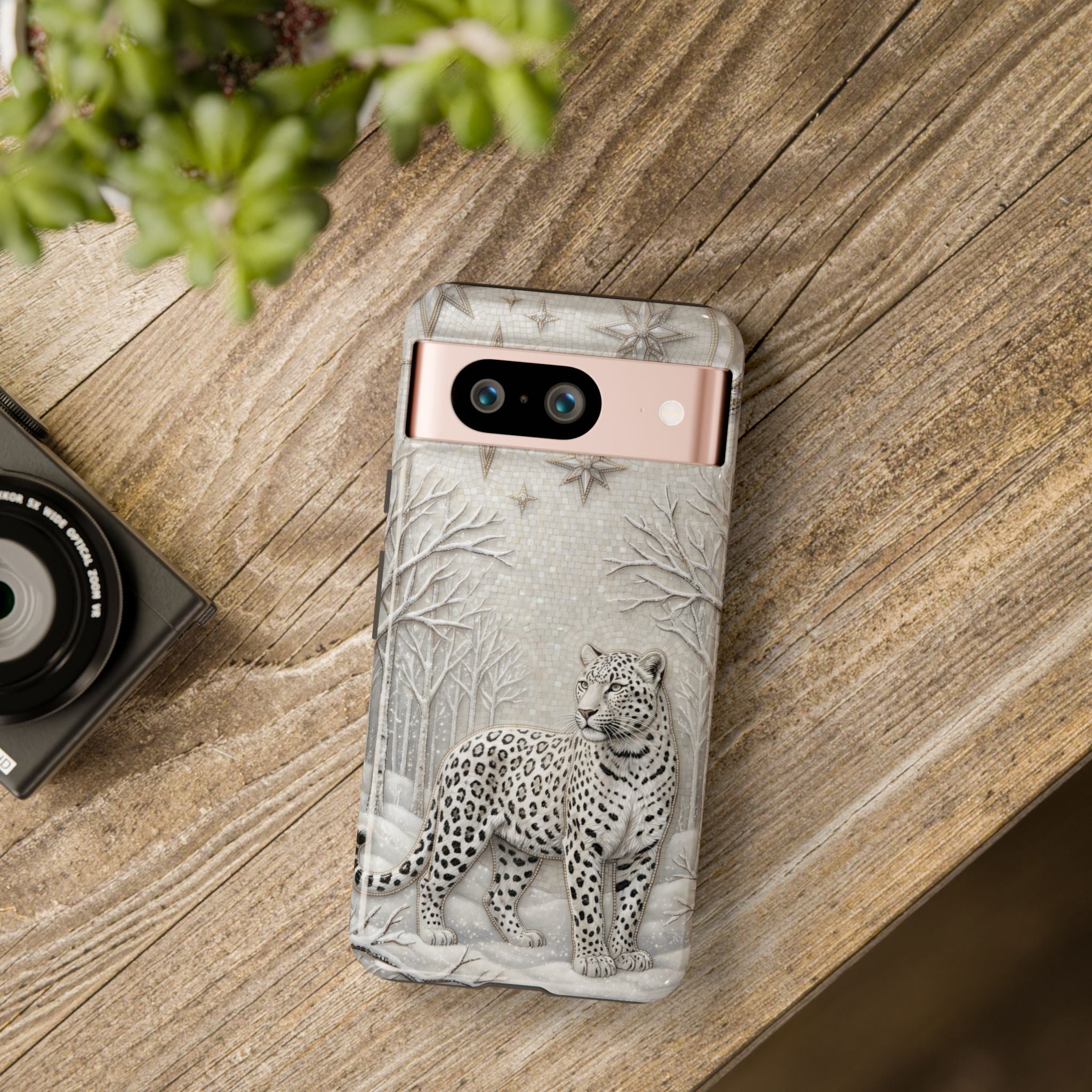 Snow Leopard Google Pixel Phone Case | Winter Moon Forest Protective Phone Cover