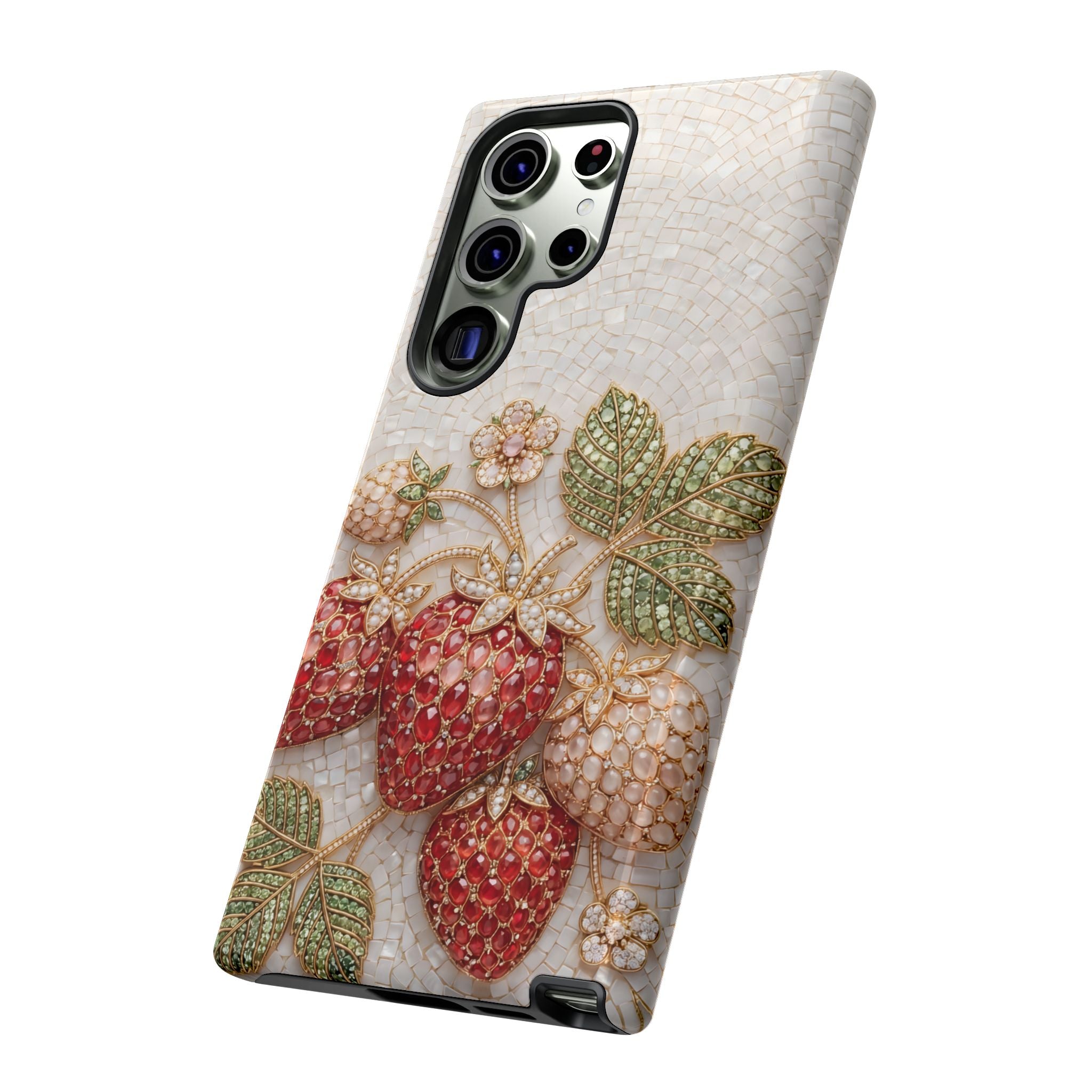 Strawberry Gem Tough Samsung Galaxy Phone Case | Vintage Beaded Fruit Design