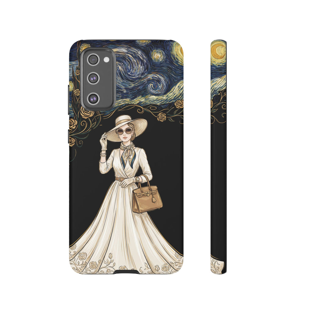 Vintage Starry Night Fashion Samsung Galaxy Phone Case | Elegant Lady in White Dress