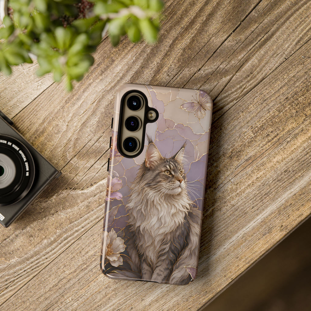 Maine Coon Cat Samsung Galaxy Phone Case | Floral Cat Phone Case