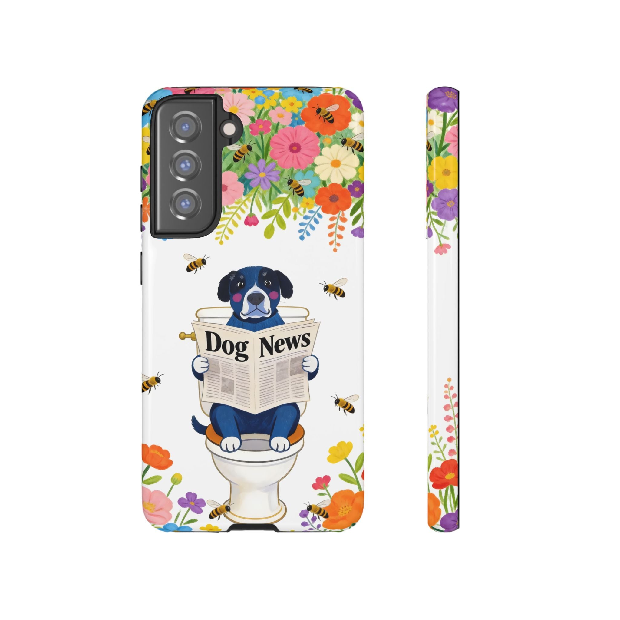 Dog News Floral Samsung Galaxy Phone Case | Cute Dog on Toilet Pattern, Spring Floral
