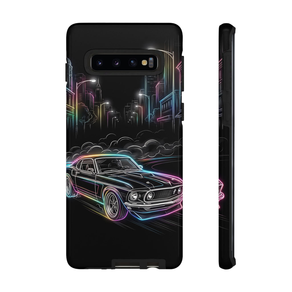 Neon Muscle Car Samsung Galaxy Phone Case | Retro City Nightscape