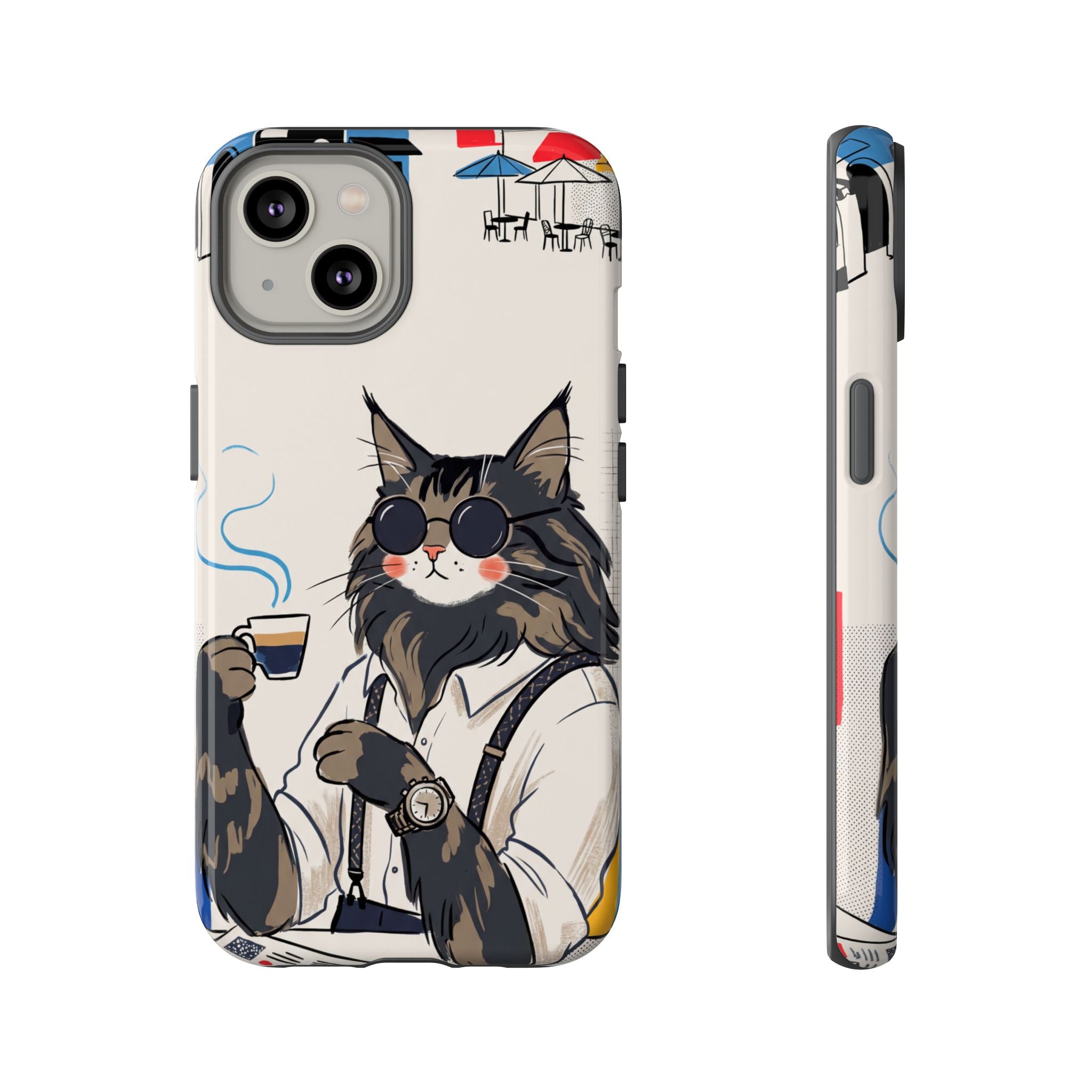 Cat Barista iPhone Case | Cool Cat in Sunglasses Coffee Shop Design