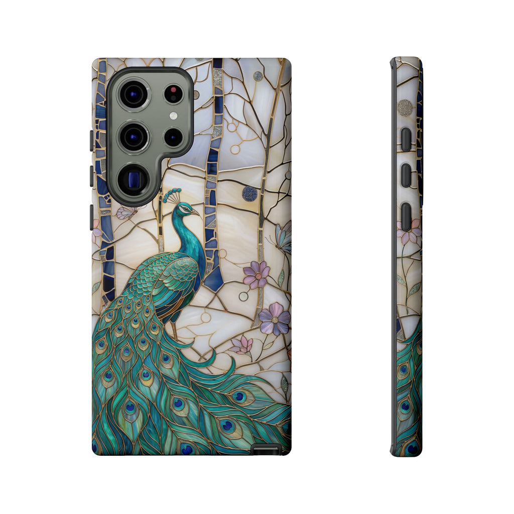 Custodia per Samsung Galaxy con motivo in vetro colorato con pavone