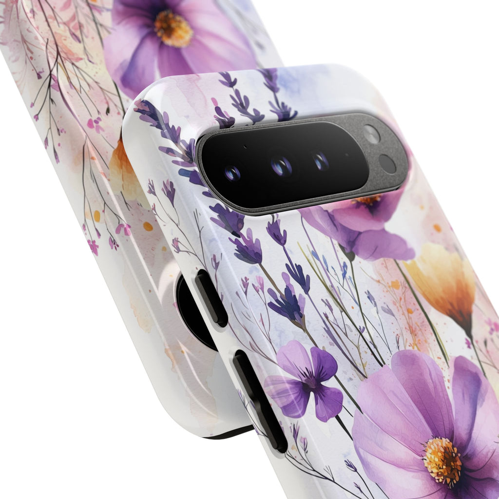 Floral Watercolour Tough Google Pixel Case | Purple & Yellow Wildflowers