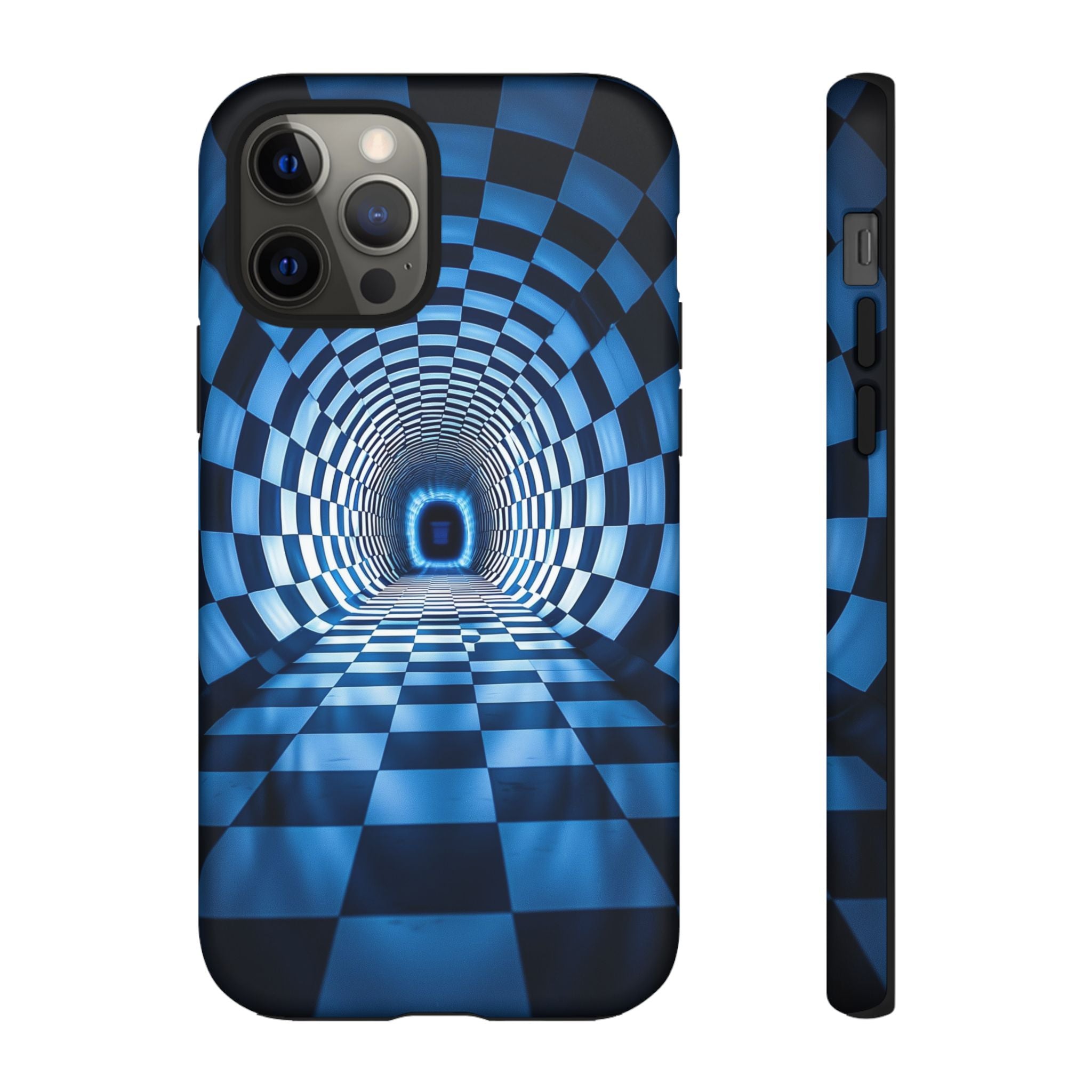 Blue Checkered Tunnel iPhone Case — 3D Optical Illusion Tough Case