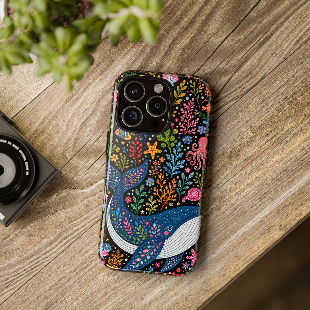 Whimsical Whale Tough iPhone Case | Colorful Ocean Floral iPhone Cover