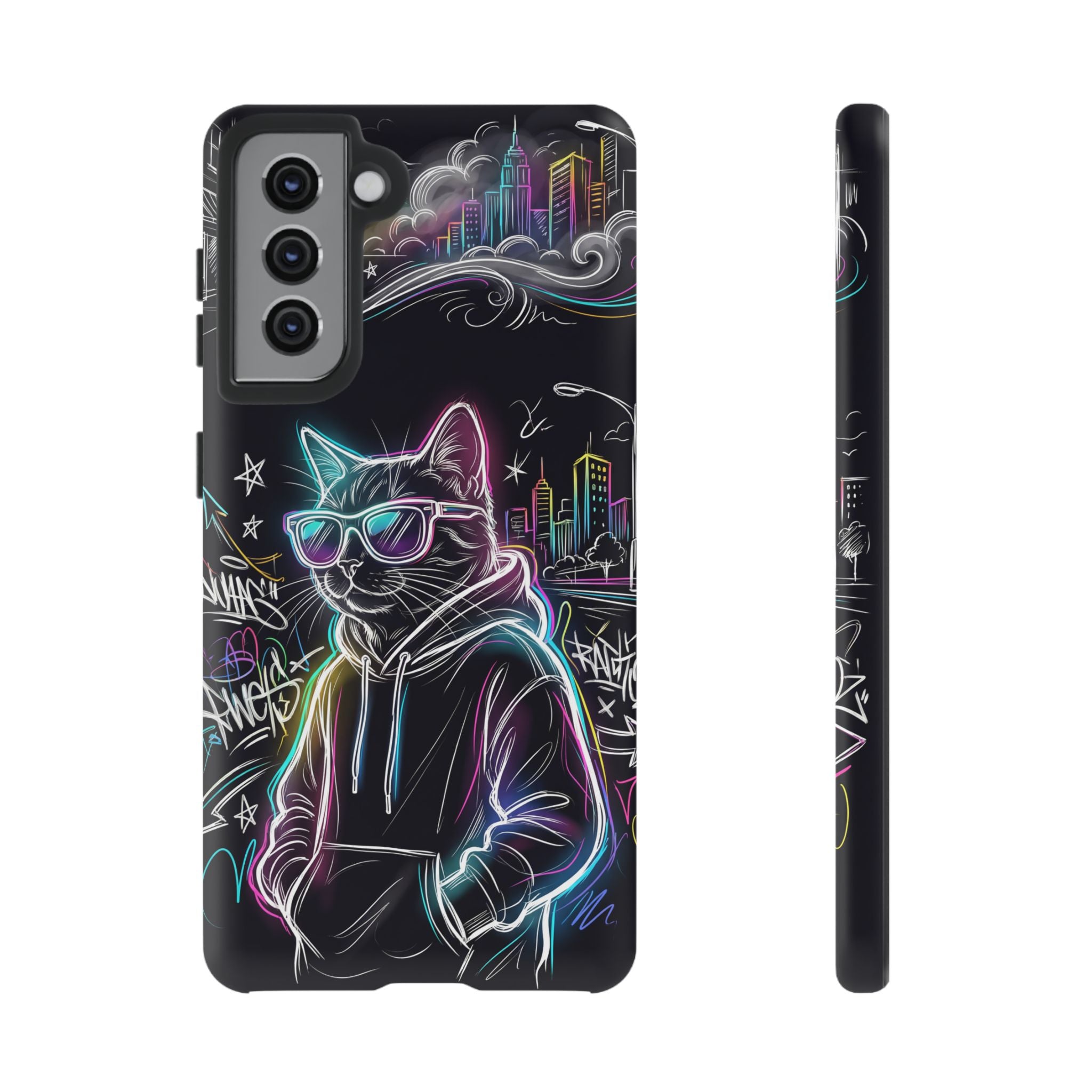 Cool Hoodie Neon Street Cat Samsung Galaxy Phone Case