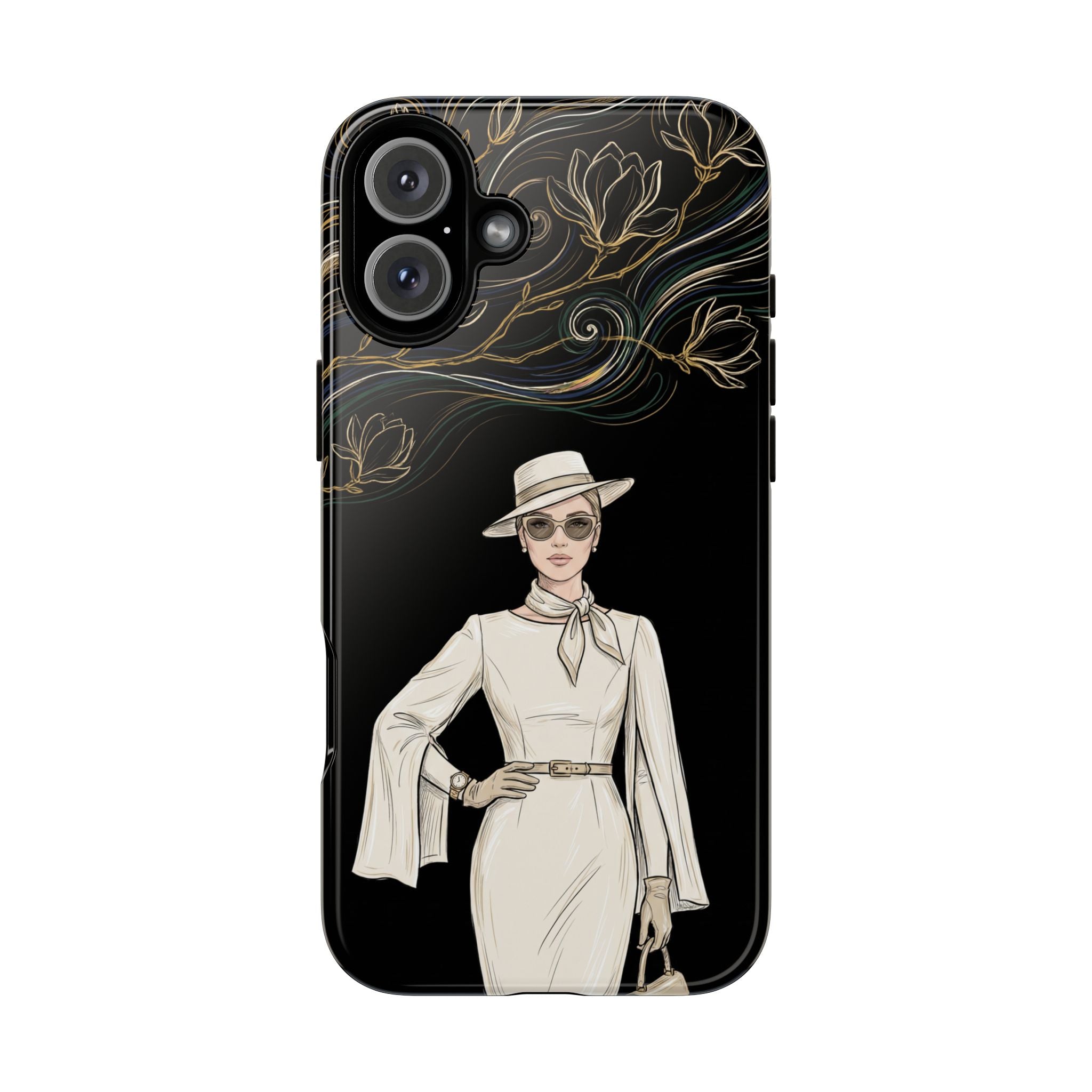 iPhone Case | Elegant Vintage Lady with Gold Floral Swirls
