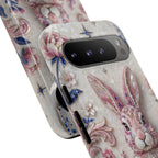 Floral Moon Rabbit Tough Google Pixel Phone Case | Pink Boho Bunny Protective Cover