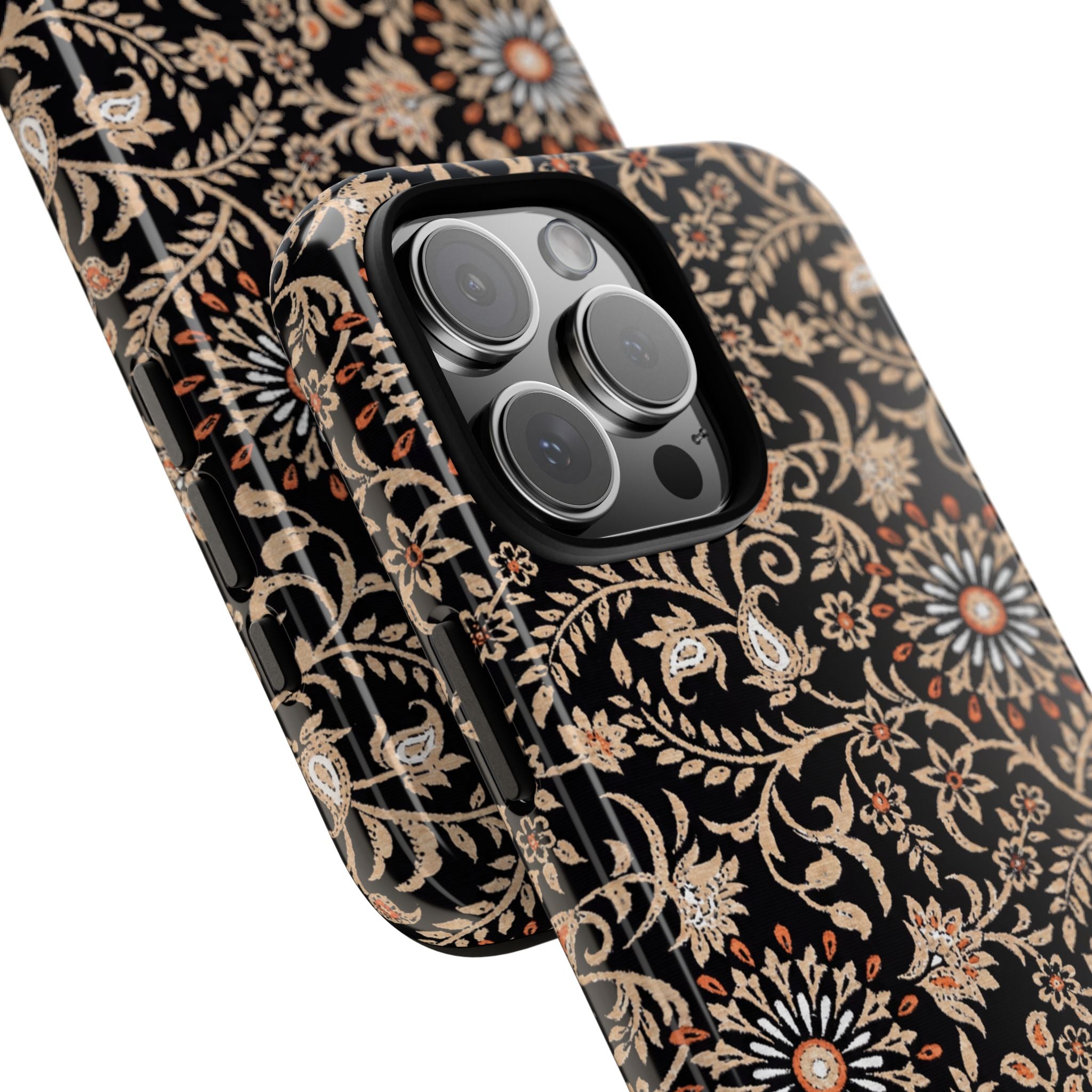Batik Floral Black Ornate Daisies Tough iPhone Case