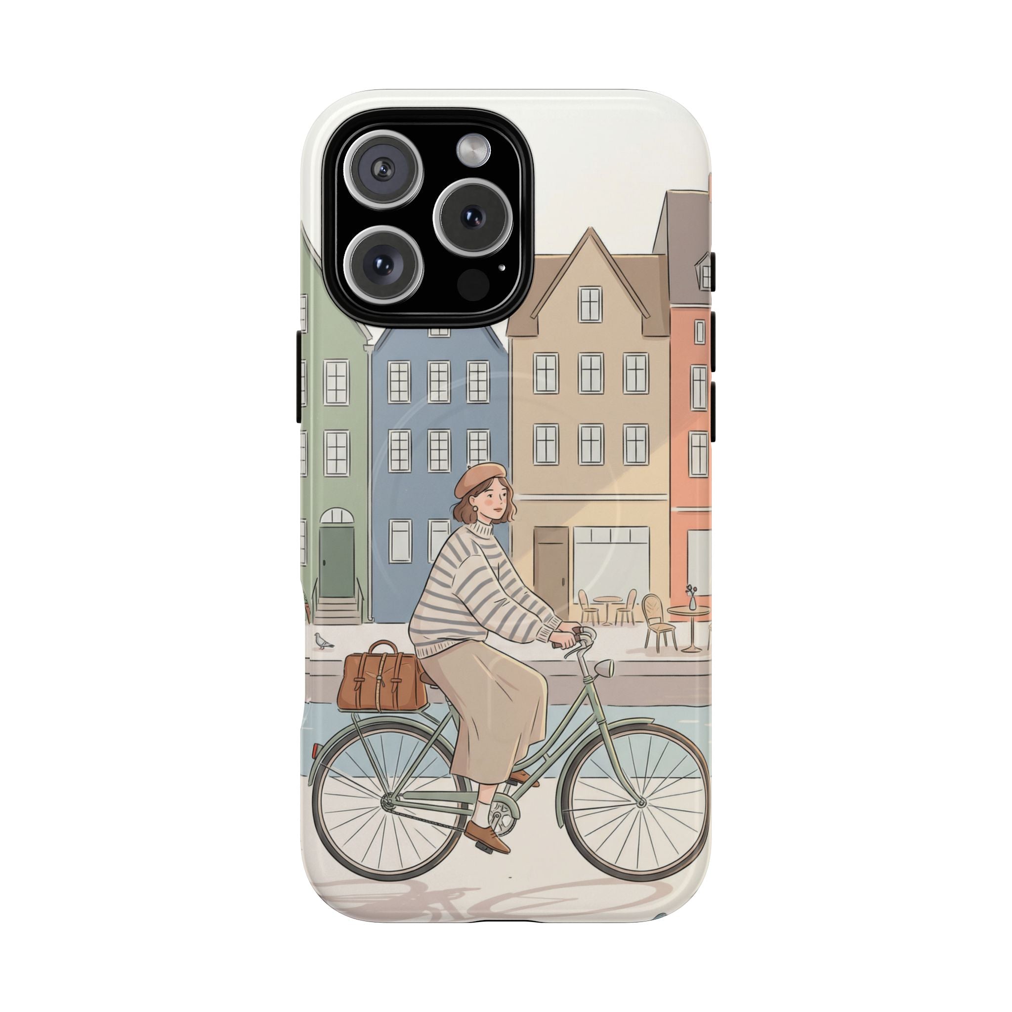 City Bike MagSafe iPhone Case | Cozy European Street Illustration Tough Cases