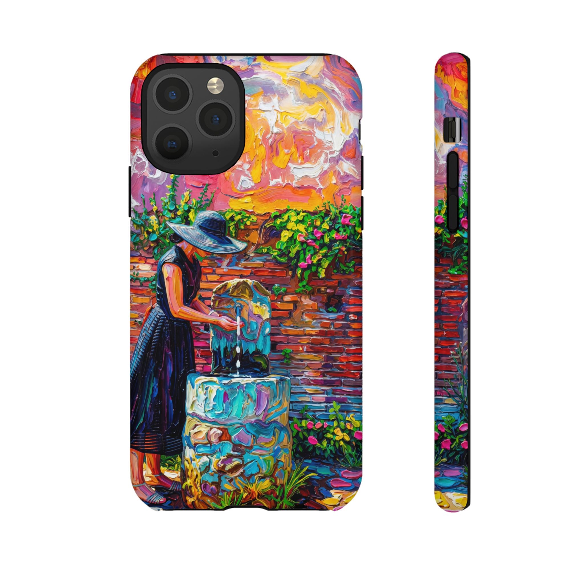 Artistic Garden iPhone Case | Woman at Fountain Colourful Painterly Design