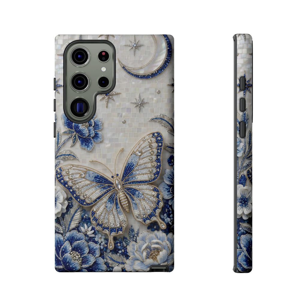 Blue Moon Butterfly Samsung Galaxy Phone Case | Floral Protective Tough Case