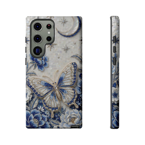 Blue Moon Butterfly Samsung Galaxy Phone Case | Floral Protective Tough Case