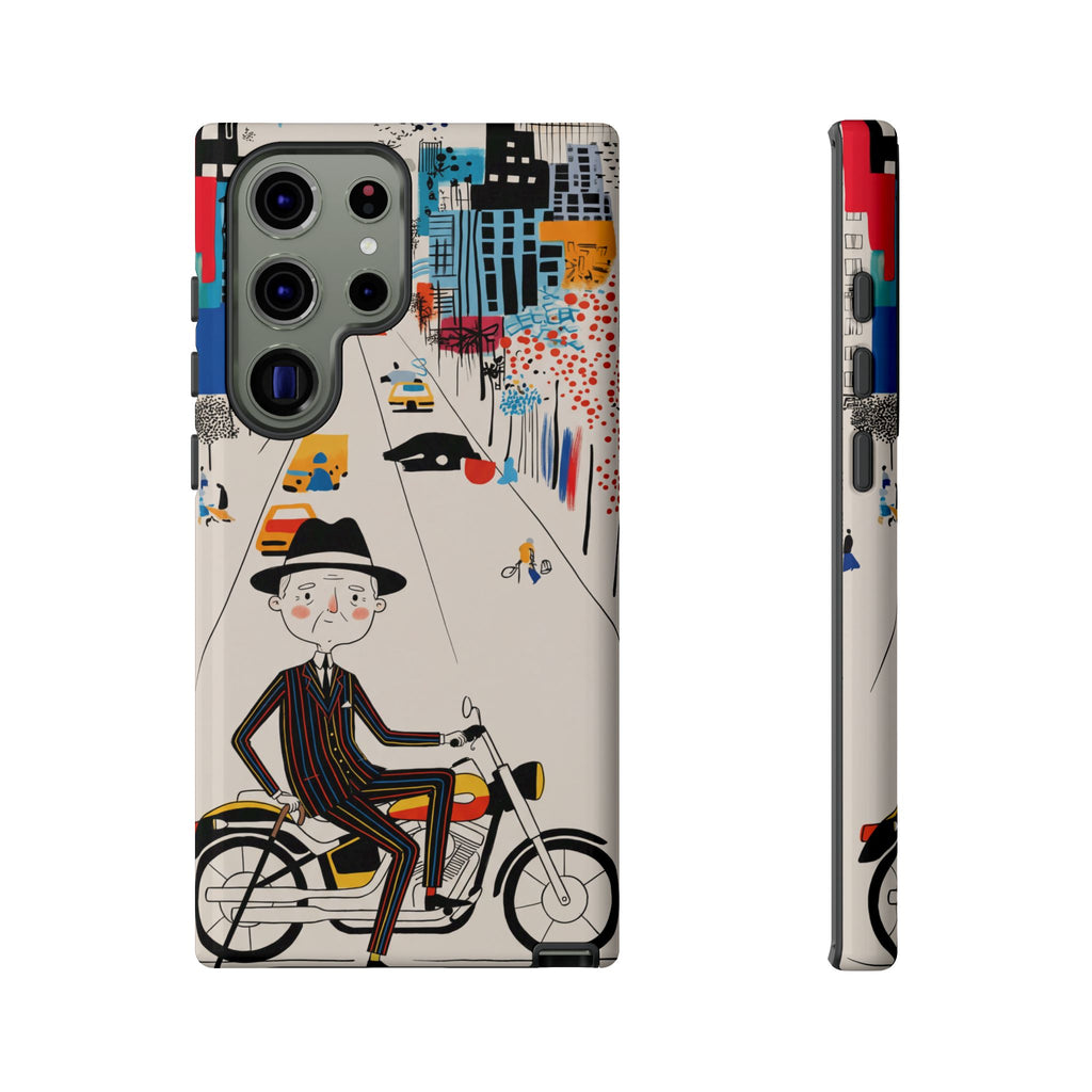 Custodia per telefono Samsung Galaxy "Vintage Grandpa Rider Motorcycle" | Paesaggio urbano illustrato