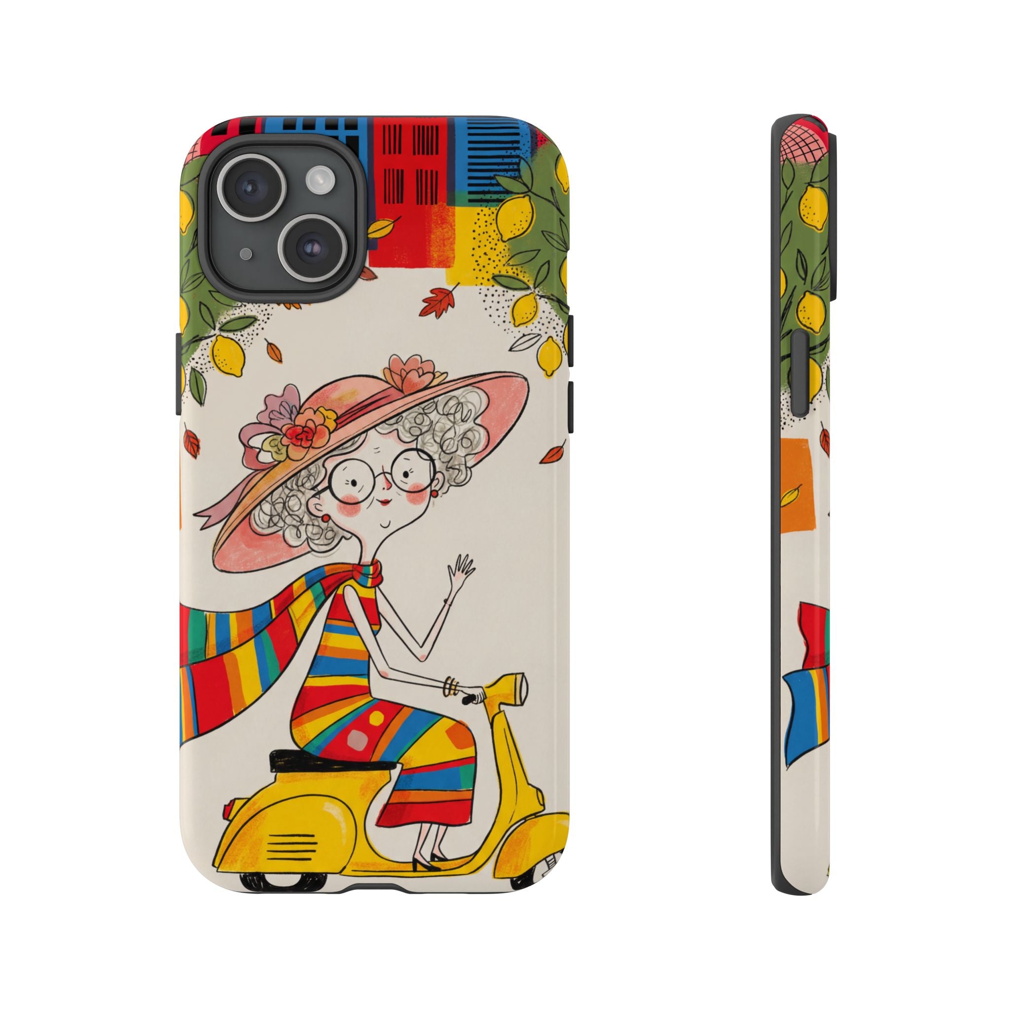 Vintage Scooter Granny iPhone Case | Colourful Retro Elderly Lady Design