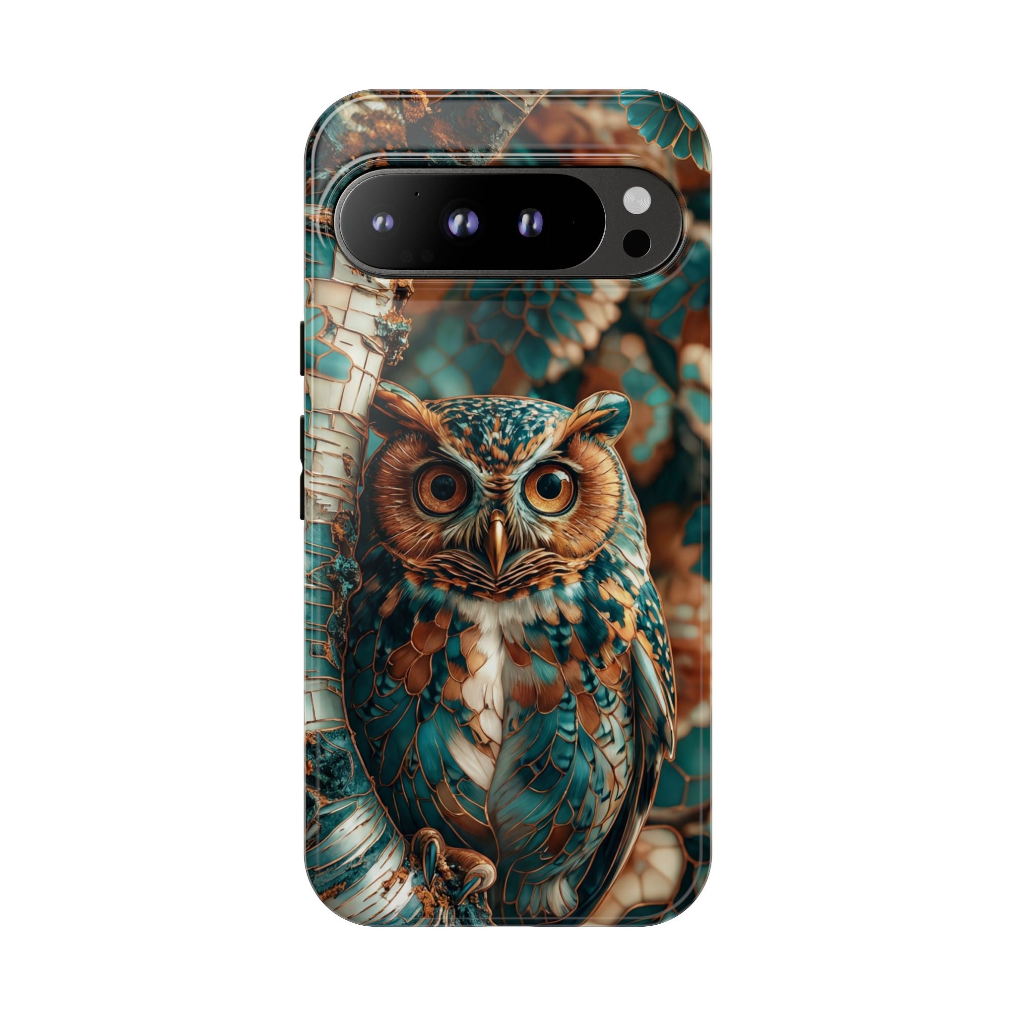 Owl Forest Tough Google Pixel Case | Teal & Brown Rustic Wildlife Protective Cover