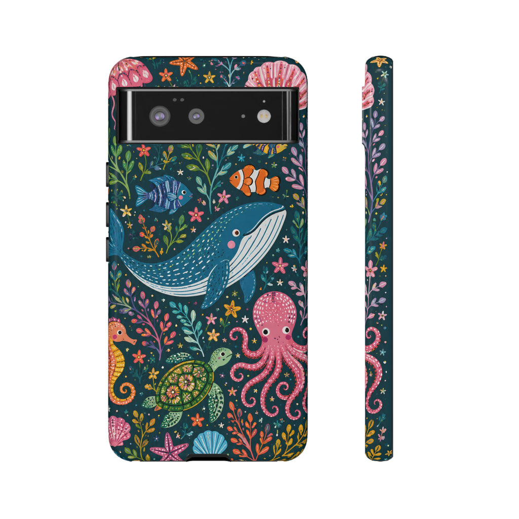 Ocean Creatures Tough  Google Pixel Phone Case | Whale, Octopus & Turtle Underwater Pattern