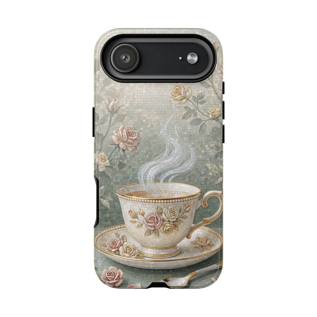Custodia per iPhone a forma di tazza di tè floreale vintage — Elegante custodia romantica per smartphone