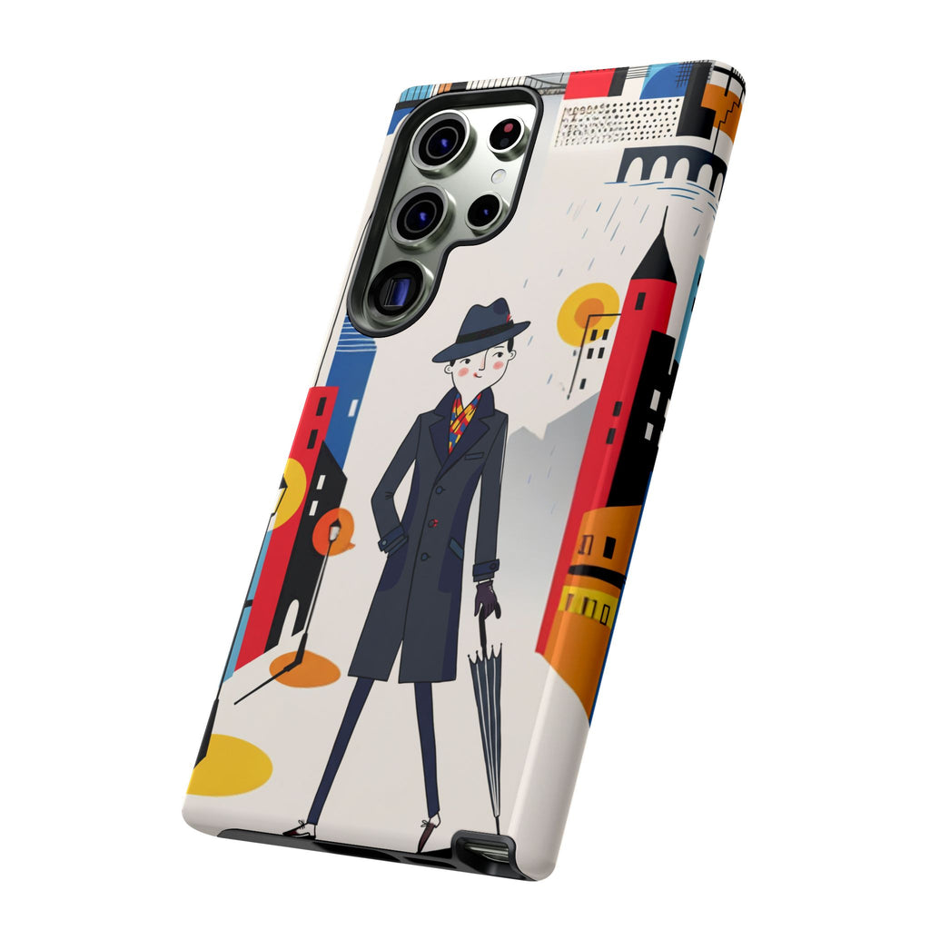 Retro Gentleman in Cityscape Illustration Samsung Galaxy Phone Case