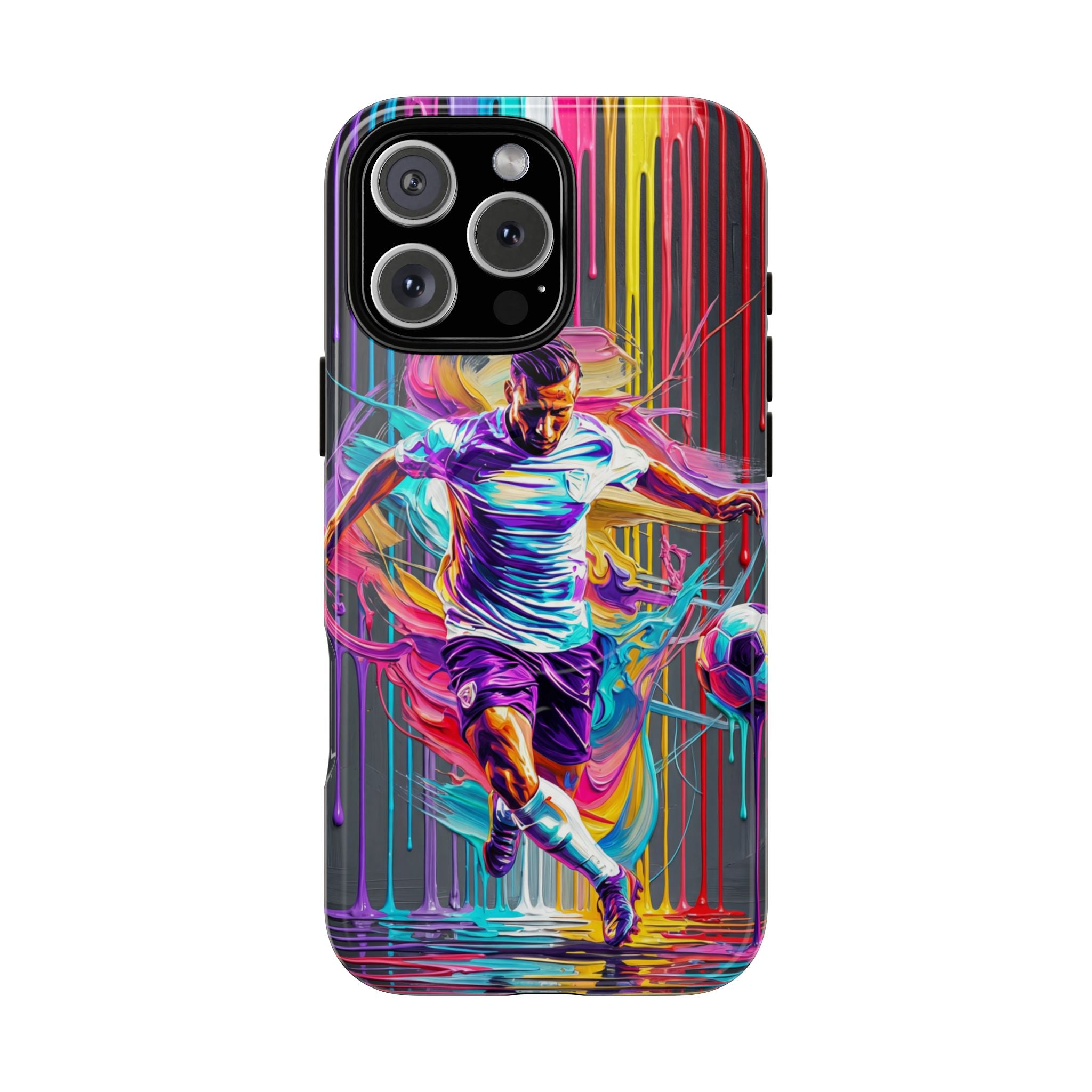 Soccer Player Neon Art MagSafe iPhone Case | Vibrant Football Kick Protective Cover