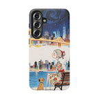 Cover per Samsung Galaxy "City Night" | Illustrazione Ragazza e Cane su Panchina