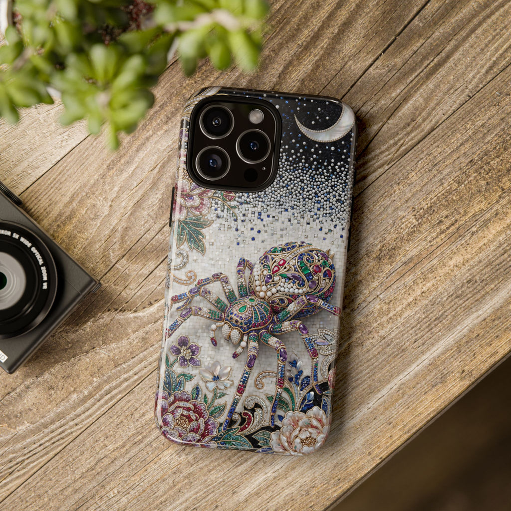 Gemstone Spider Moon iPhone Case | Boho Floral Protective Tough Case