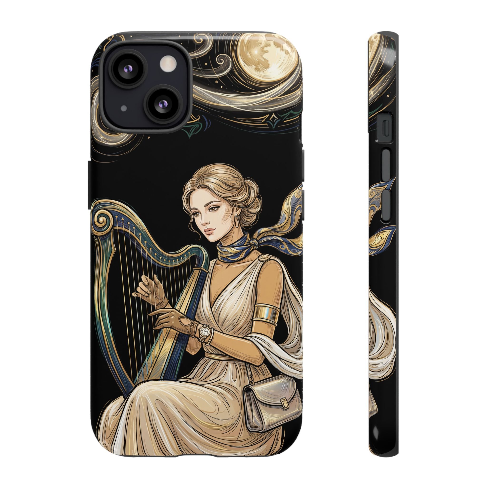 Moonlit Harp iPhone Case | Vintage Goddess Musician Art