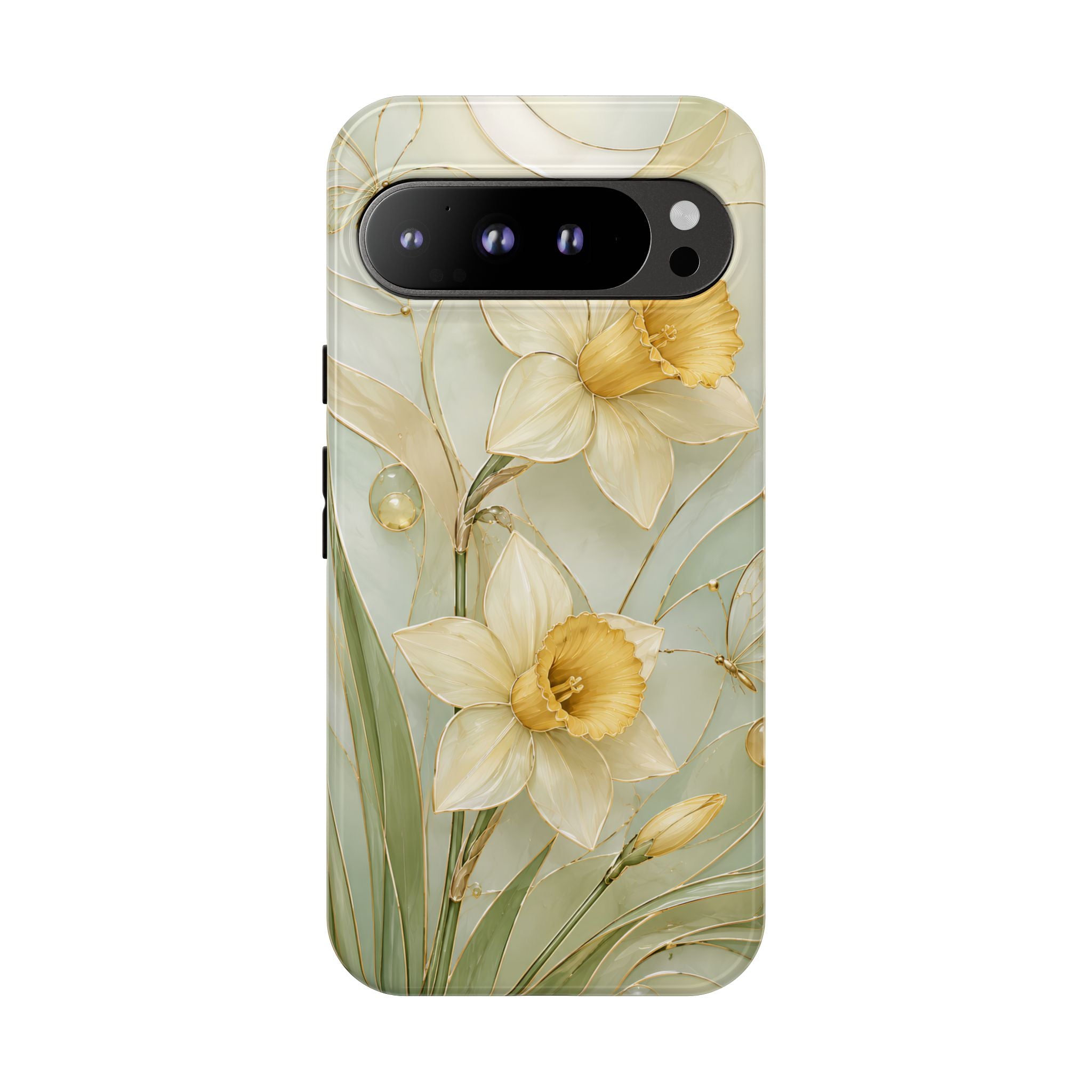 Stained Glass Daffodil Google Pixel Phone Case | Yellow Floral Phone Cover
