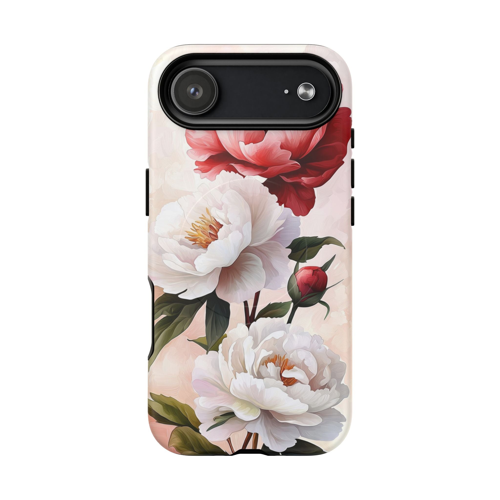 Custodia MagSafe per iPhone resistente con motivo floreale Peony | Design vintage con rose
