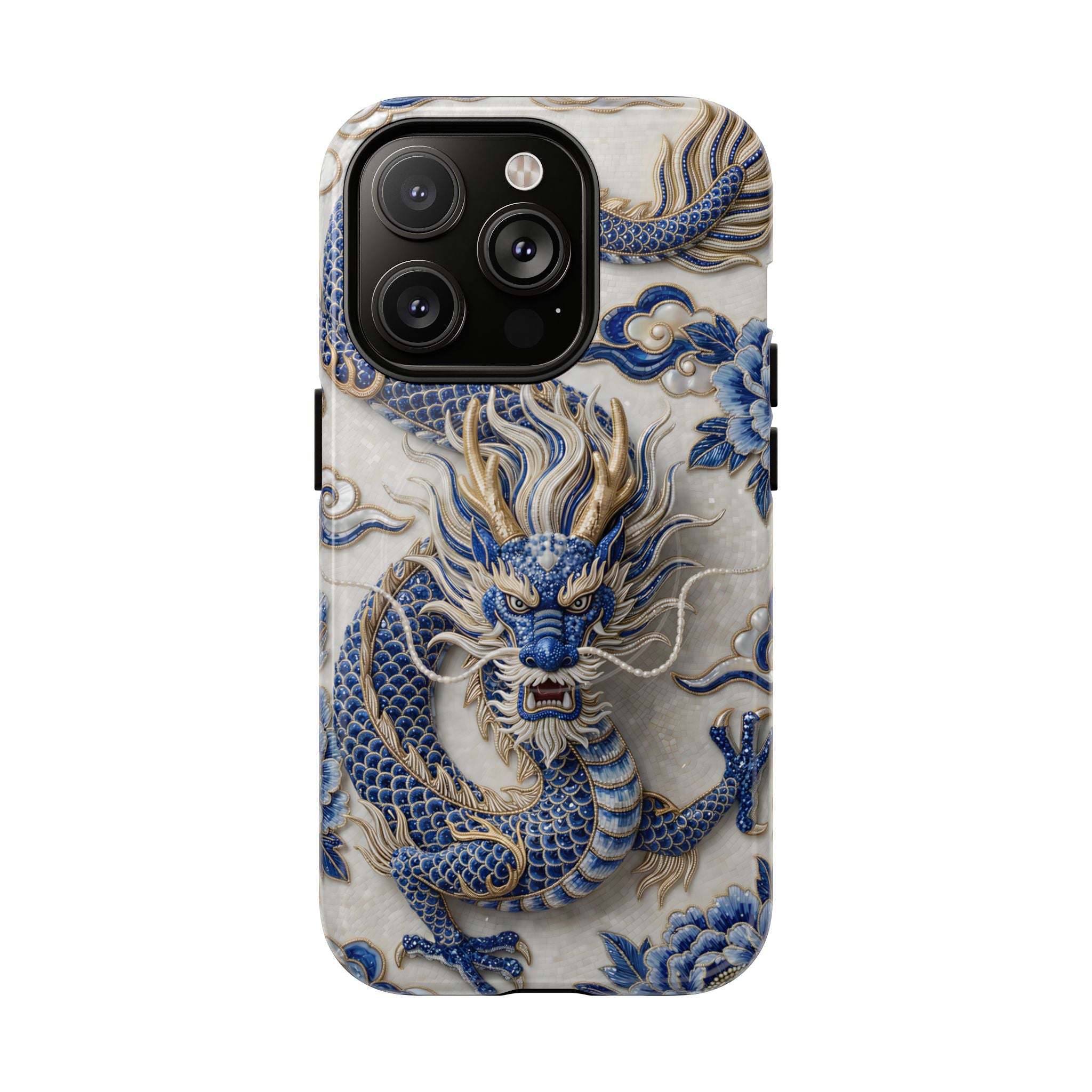 Asian Zodiac Dragon MagSafe iPhone Case | Blue & White Porcelain Luxury Protective Case | Year of the Dragon Gift