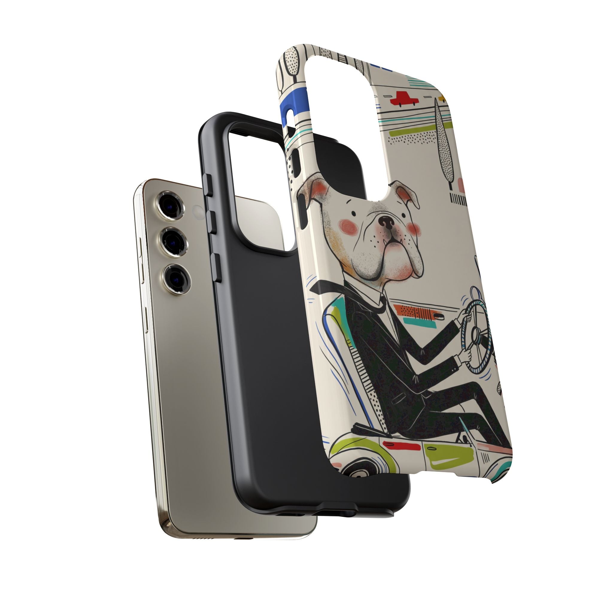 Bulldog Driver Samsung Galaxy Phone Case | Cute Retro Dog Illustration