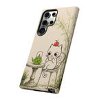 Cute Cat Tea Time Samsung Galaxy Phone Case | Kawaii Kitten with Apple Design