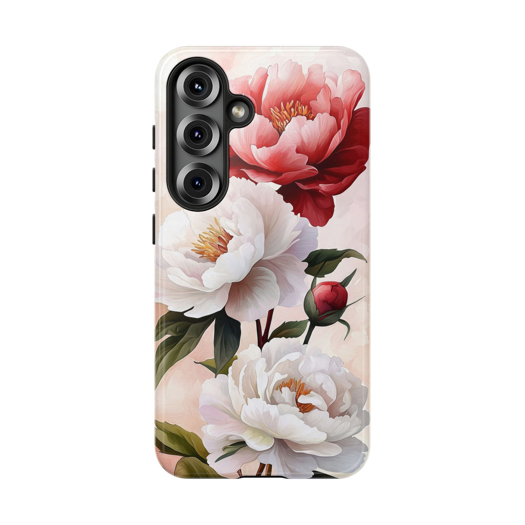 Custodia per Samsung Galaxy con motivo floreale Peony | Rosa bianca vintage