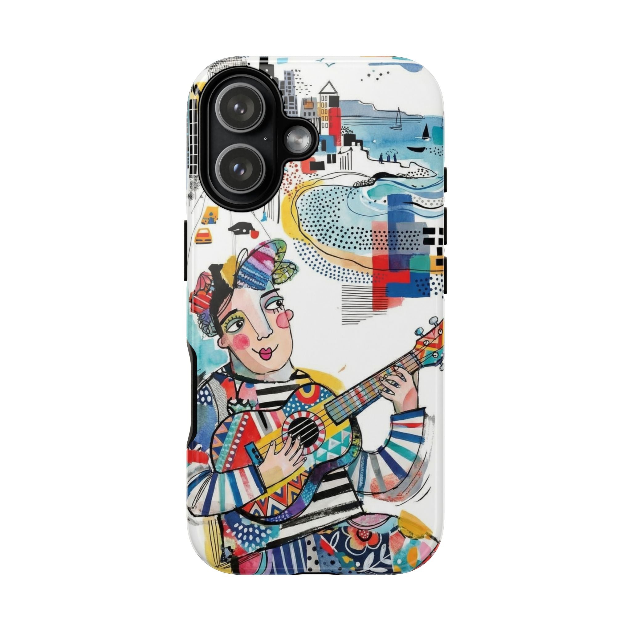 Artistic Musician iPhone Case | Colorful Guitar Cityscape Tough Case